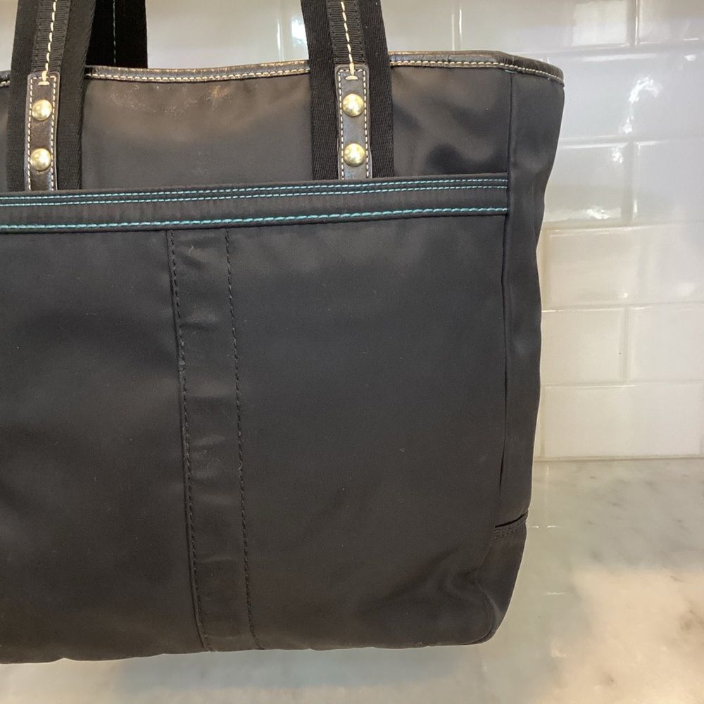 Coach Bag Purse Handbag Black Sateen Hampton Shopper Weekend Tote Pocketbook - Picture 5 of 14